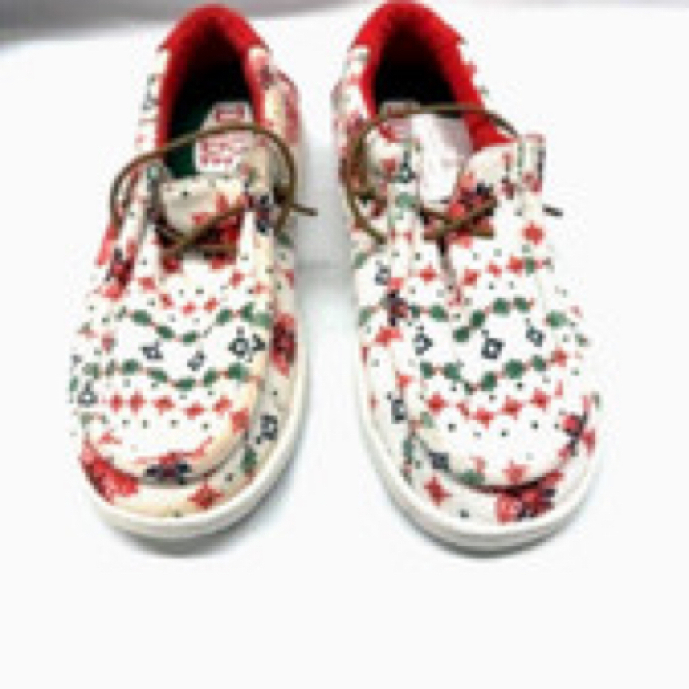 Hey Dude Wendy Youth 10 Ugly Sweater Christmas Slip On Loafer *Pre Owned